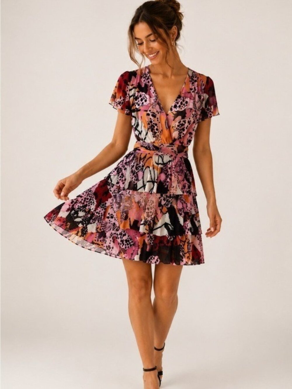 Desigual x M. Christian Lacroix Orchid Print Tiered Mesh Mini Dress XS